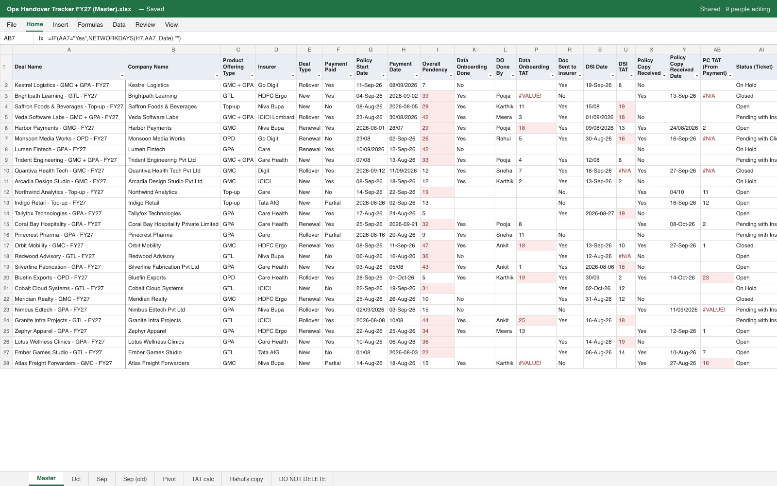 Illustration of the old Excel onboarding tracker